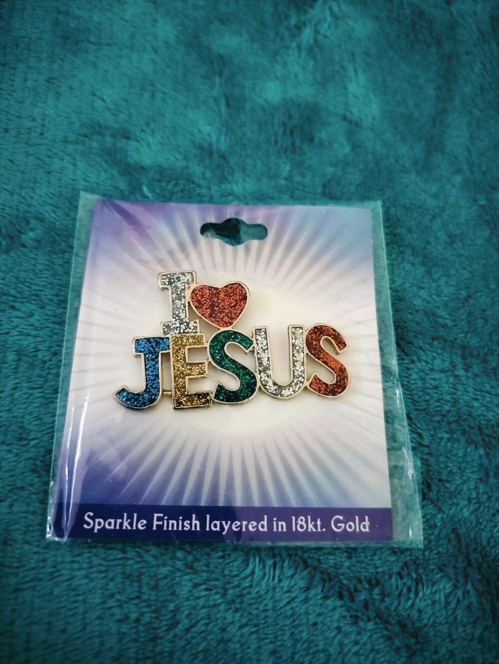 I Heart Jesus Multicolor Glitter Rhinestone Faith Brooch Pin 18k Gold Layered